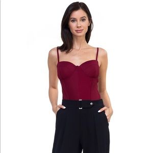 Burgundy Corset Style Textured Bodysuit